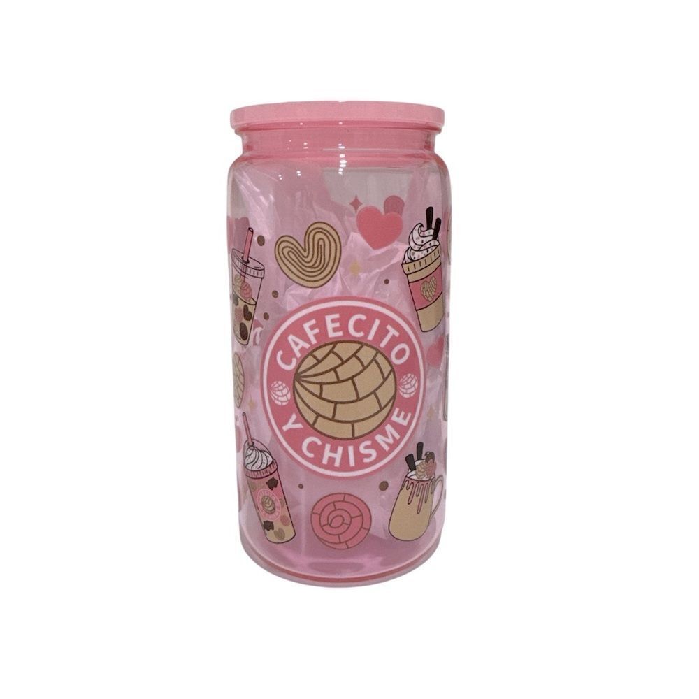 Pink Cafecito y Chisme 16oz plastic Libby cup NWT